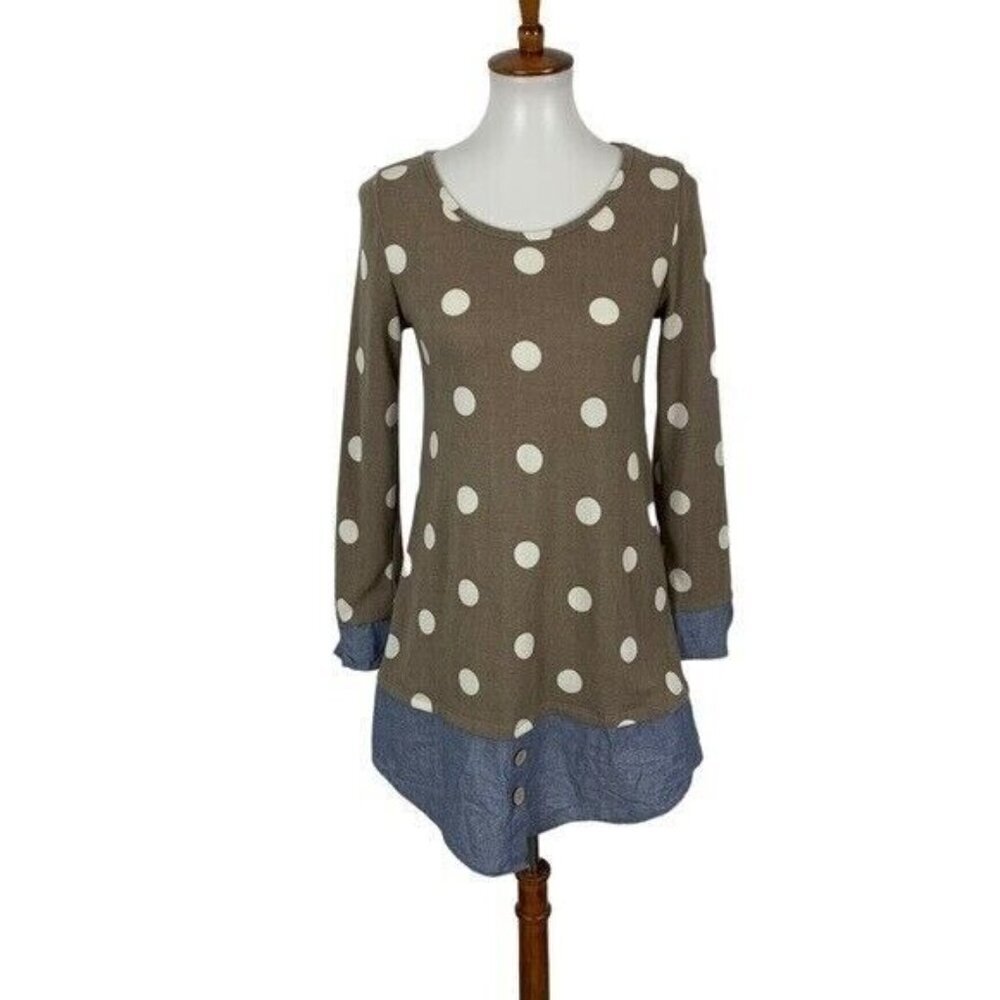12PM By Mon Ami Dress Small Polka Dot Tunic Neutral Fall Casual